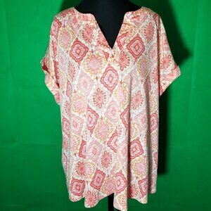 Love Scarlett Orange Pink Short Sleeve Top V Neck Colorful Retro Boho